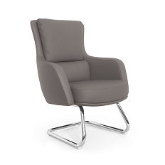 MB-635BS Кресло кожа/экокожа, полозья хром, обивка серо-бежевый К47/PU47