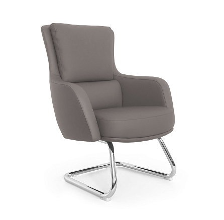 MB-635BS Кресло кожа/экокожа, полозья хром, обивка серо-бежевый К47/PU47