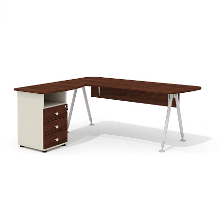 GM-118L + G-118.1L + G-27J + G-87 Составной эргономичный стол на металлокаркасе левый Gamma орех Артемид/беж