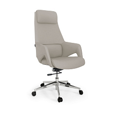 LF0-PY07 Кресло кожа, механизм knee-tilt, крестовина полирован. алюминий обивка серо-бежевый 756-98