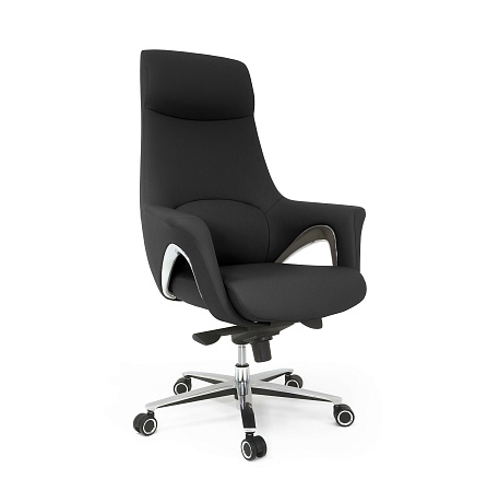 MB-636 Кресло экокожа, крестовина алюм., механизм мультиблок, обивка черный PU019