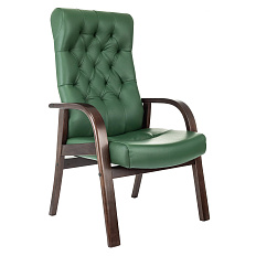 T-9928WALNUT-CF Кресло конференц кожа+к/з,каркас дерево обивка зеленый, ID2065751 