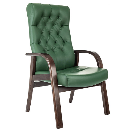T-9928WALNUT-CF Кресло конференц кожа+к/з,каркас дерево обивка зеленый, ID2065751 