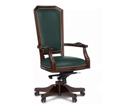 D100 Венеция Кресло кожа зеленая Madras Verde дерево темный орех