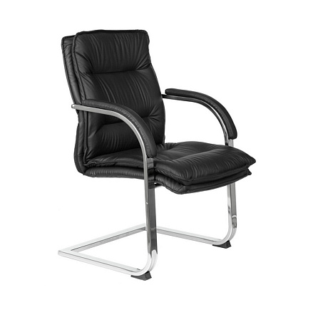 T-9927SL-LOW-V Кресло конференц кожа+к/з,полозья хром обивка черный, каркас хром, ID1360687