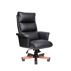 VIP Кресло нат. кожа комб. цвет черный, дерево орех тай